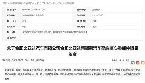 比亞迪合肥項(xiàng)目完成備案，加速布局新能源電池與科技研發(fā)